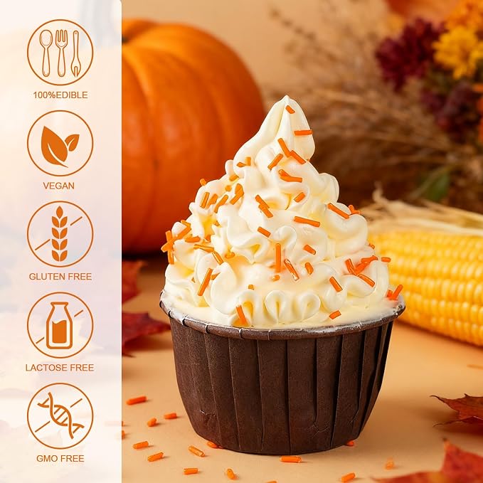 Orange Jimmies Sprinkles 7 oz - Bulk Bright Orange Sugar for Baking, Cake Decorating, Cookie, Cupcake, Ice Cream Toppings & More, Holiday Treats Halloween Thanksgiving Autumn Supplies