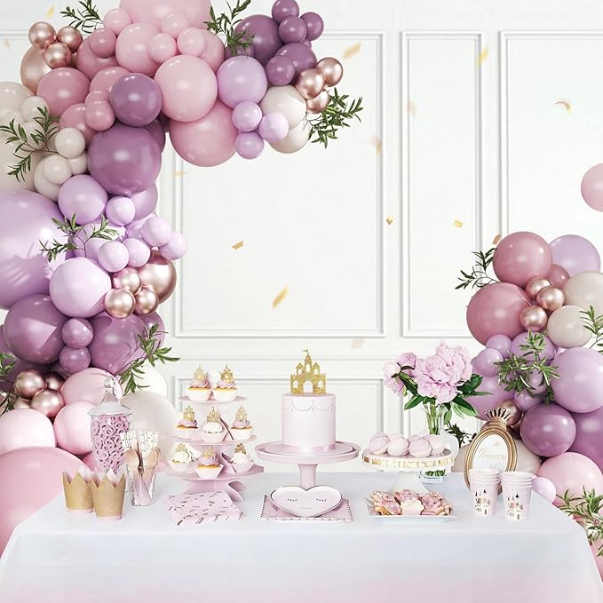 Dusty Purple Balloon Arch Kit 124Pcs Pink and Purple Balloon Garland Arch Kit Lavender Lilac Light Purple Dusty Pink Gold Pink Sand White for Baby Shower Bridal Shower Wedding Birthday Decorations