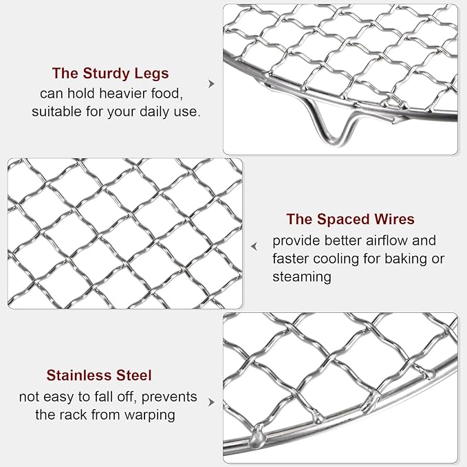 HARFINGTON Round Cooking Rack 12-inch 201 Stainless Steel Cross Wire Barbecue Grill Net with 20mm Legs for Cooking Baking Steaming BBQ