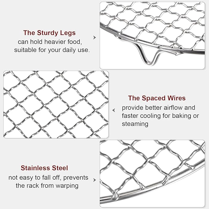 HARFINGTON Round Cooking Rack 7-inch 201 Stainless Steel Cross Wire Barbecue Grill Net with 20mm Legs for Cooking Baking Steaming BBQ