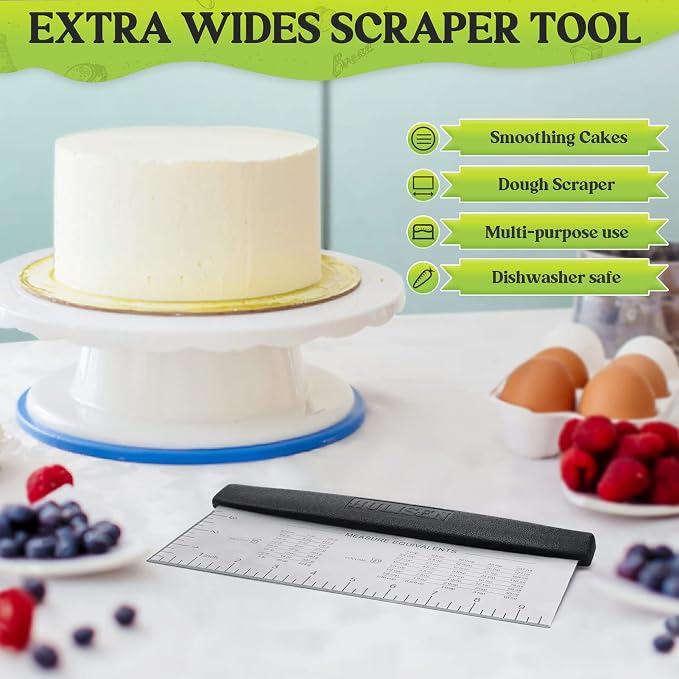 HULISEN Large Bench Scraper for Baking, 10 inch Dough Pastry Scraper with Measuring Scale, Stainless Steel Cake Scraper, Pizza Cutter, Food Chopper, Bread Separator Knife