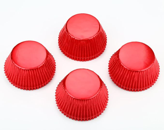 Gifbera Standard Red Foil Cupcake Liners Wrappers Baking Cups for Birthday Wedding Holiday Party, 200-Count (Red)