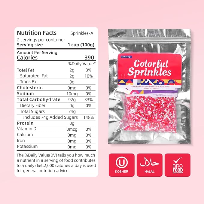 Valentines Sprinkles for Baking, 7oz White Red Pink Jimmies and Heart Sprinkles for Cake Decorating, Valentine Sprinkles for Cookies, Cupcake, Ice Cream, Cake
