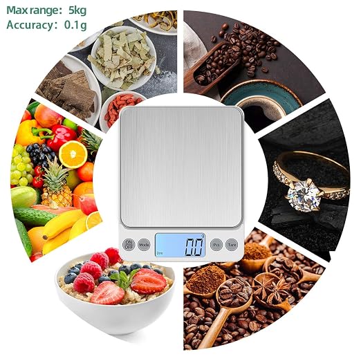 Upgraded Larger Size Digital Food Scale Weight Grams and OZ, 5kg/0.1g Kitchen Scale for Cooking Baking, High Precision Electronic Scale with LCD Display