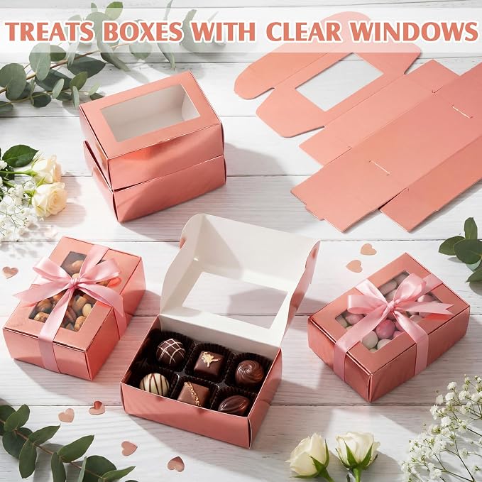 Zonon 60 Pcs Soap Boxes for Homemade Packaging, Mini Kraft Boxes with Window for Bakery Candy Soap Making Gift Packaging, 3.7x2.6x1.4 Inch (Rose Gold)