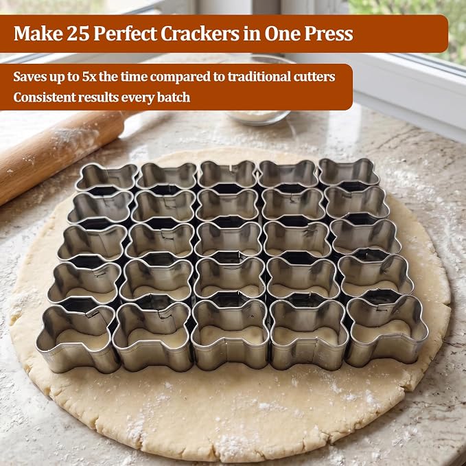 Bone Cracker Cutter Stainless Steel Cookie Cutter Mold, Makes 25 Mini Bone Biscuits at Once, Baking Tool for Party Snacks, DIY Gift Treats
