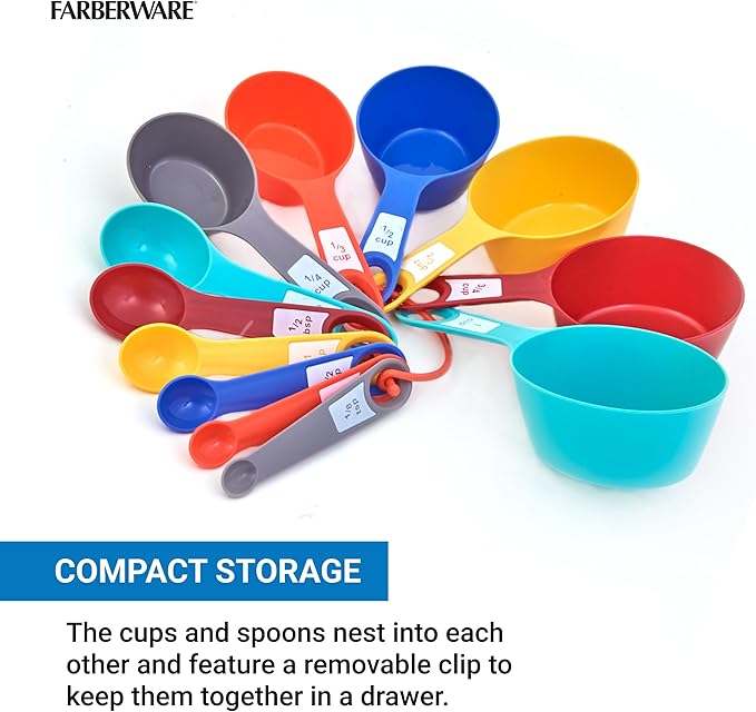 Farberware Measuring Cups and Spoons Set, 12-Piece Rainforest Collection with Color-Coded Nesting Design for Cooking and Baking, Dishwasher Safe