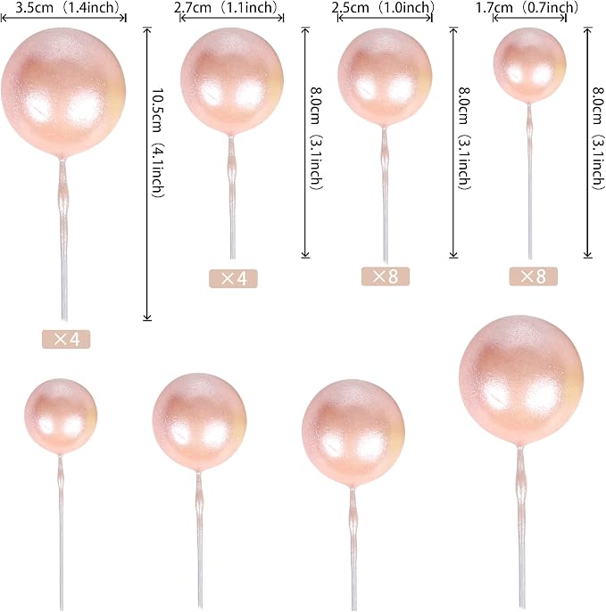 24 PCS Ball Cake Toppers Balls Cupcake Toppers Insert Foam Ball Shaped Cake Picks Mini Balloon Cake Decoration for Wedding Baby Shower Birthday Party Cake Decorations Supplies Rose Gold