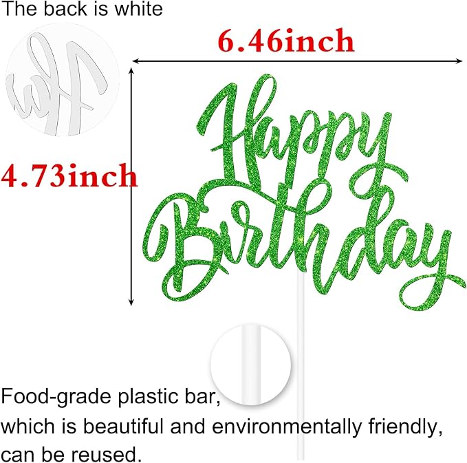 Happy Birthday Cake Decorations, Gold Double-Sided Glitter Letters, Birthday Party Supplies, Cake Topper Decorations (green)