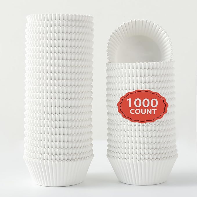 1000 Count White Paper Cupcake Liners, Standard Size 2 Inch, Unbleached Baking Cups for Muffins and Cupcakes (White, 2 Inch)