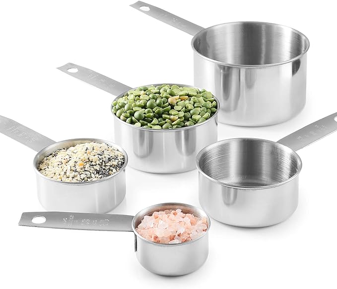Laxinis World Stainless Steel Measuring Cups and Spoons Set, 10-Piece | Satin-brushed Steel, Engraved Metric and US Standard Markings, Elongated Handles, Nesting Ring Storage, and Dishwasher Safe