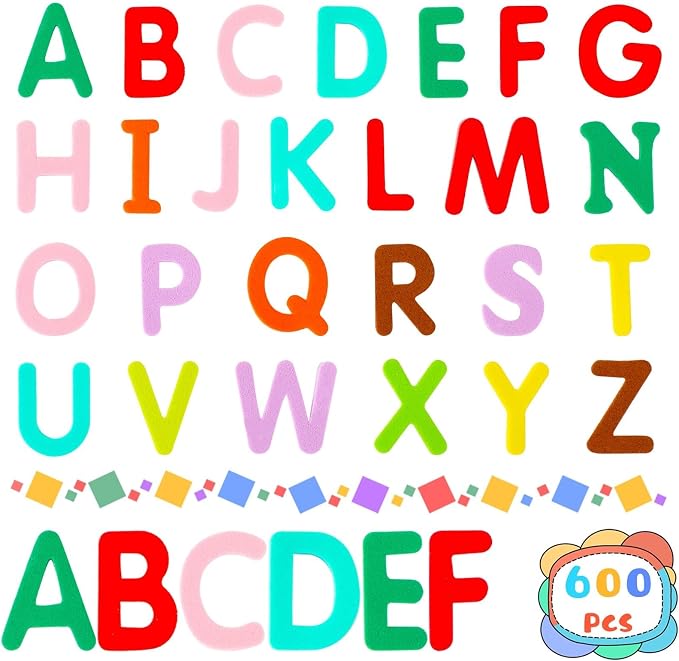 600Pcs Foam Letters Stickers Self Adhesive A-Z Alphabet Stickers | Colorful Foam ABC Letters for Kids, School Projects, Classroom Handmade, DIY Arts Crafts, Scrapbook, Party Favors Decorations