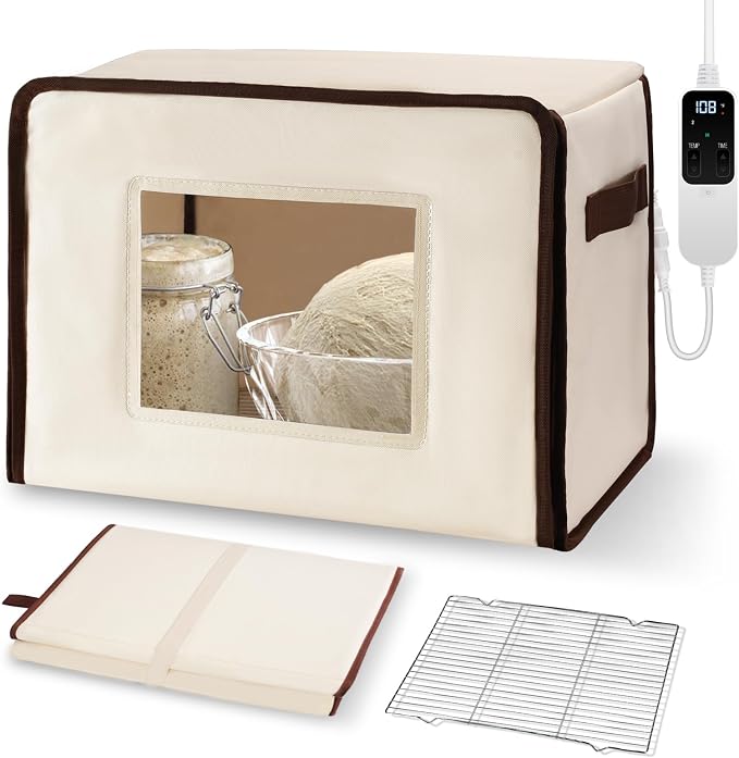 Folding Bread Proofing Box with 68-115℉ Temp Control, 2-48H Timer & 3-Sided Heating, Dough Proofing Box with Metal Rack for Sourdough Bread Baking Supplies, Pizza, Yogurt, Kombucha (Beige)