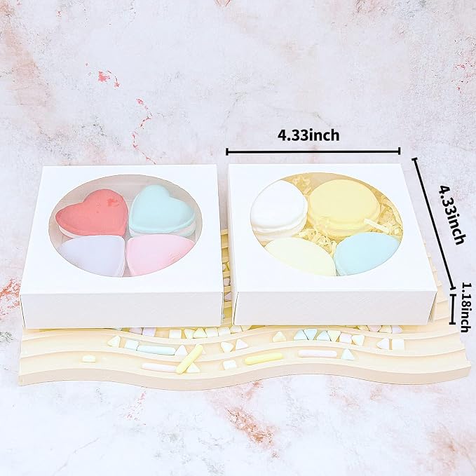 50pcs Individual Cookie Boxes with Window 4.3x4.3x1.2 Inches Small Soap Packaging Boxes Dessert Boxes Auto-Popup Gift Box Wedding Favor Boxes Small Gift Boxes for Single Cookie Pastry