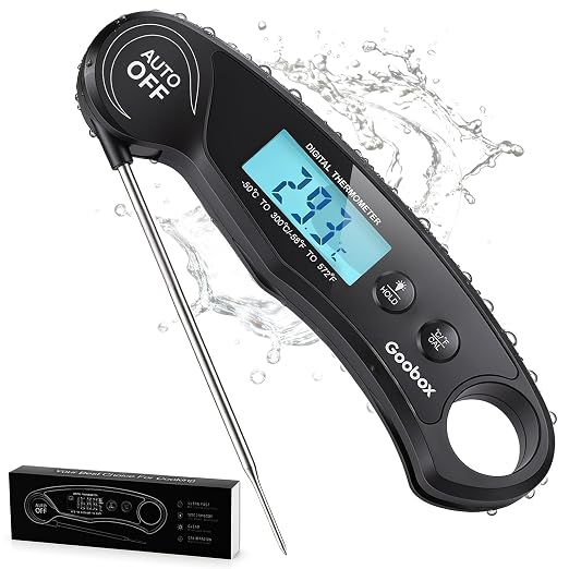 Meat Thermometer Digital, 1 Sec Instant Read, ±0.5°F, Waterproof | IPX5 Waterproof, Large Backlit Display, Magnetic Back, 4.1-Inch Probe, for Grilling, BBQ, Smoker and Cooking