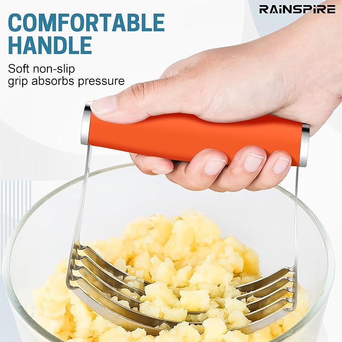 Rainspire XL Pastry Cutter For Baking, Heavy Duty Pastry Blender Stainless Steel, Thick Sharp Blades Dough Blender, Dough Cutter Butter Cutter Pastry for Easy Mixing, Dishwasher Safe (Orange)