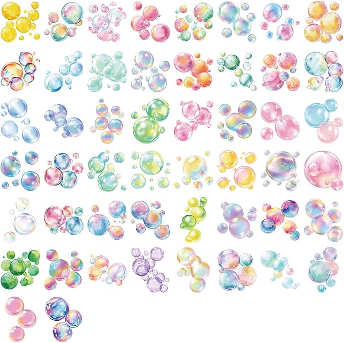 50Pcs Watercolour Dreamy Bubble Stickers for Adults Teens,PET Waterproof Rainbow Craft Bubble Stickers for Water Bottle Laptop Journaling Guitar Phone case Theme Party Favors DIY Lovers(Bubble)