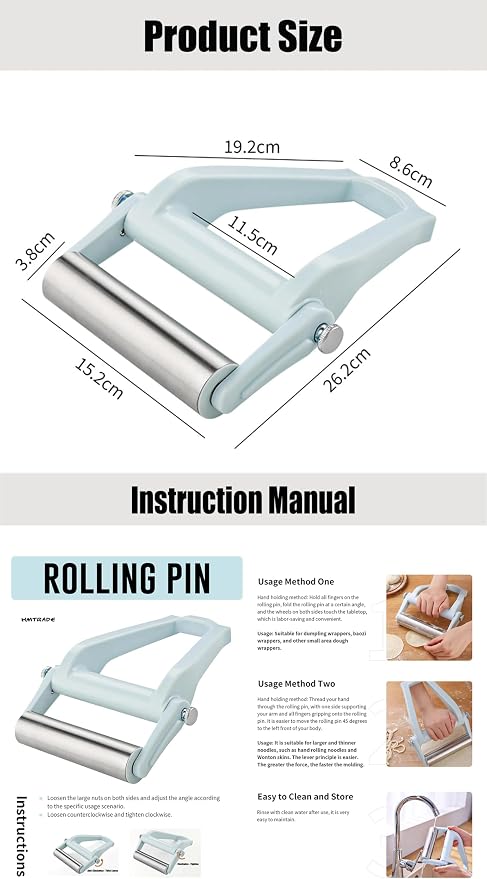 Rolling Pin with Adjustable Labor for Baking,Non-Stick Stainless Steel Dough Roller with Handle,Baking Rolling Pin for Pizza,Crust,Cookie Pasta,Dumpling,Pie,Dough Baker Roller for Kitchen