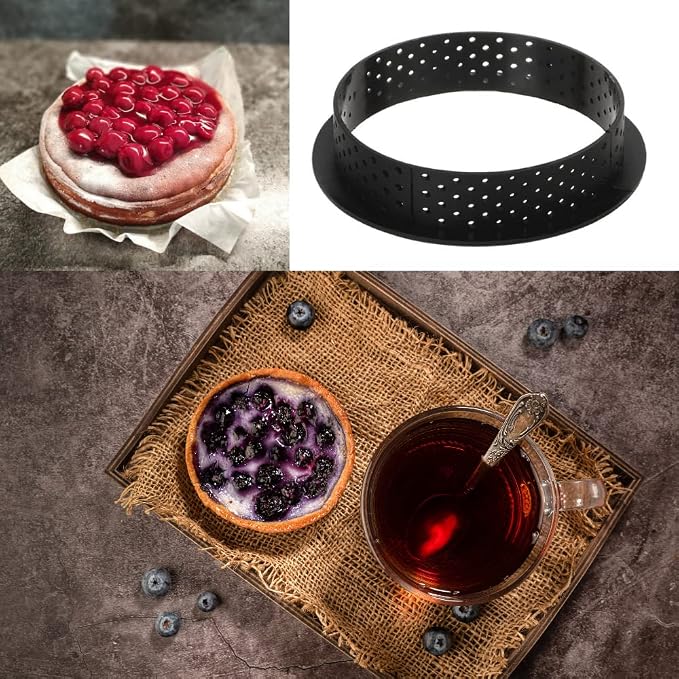 Round Tart Rings Tart Bottom Tower Cake Ring Mold Non Stick Perforated Tart Rings for Mousse Cheese Cake Muffin Pie Kitchen Baking Tart Molds (Round)