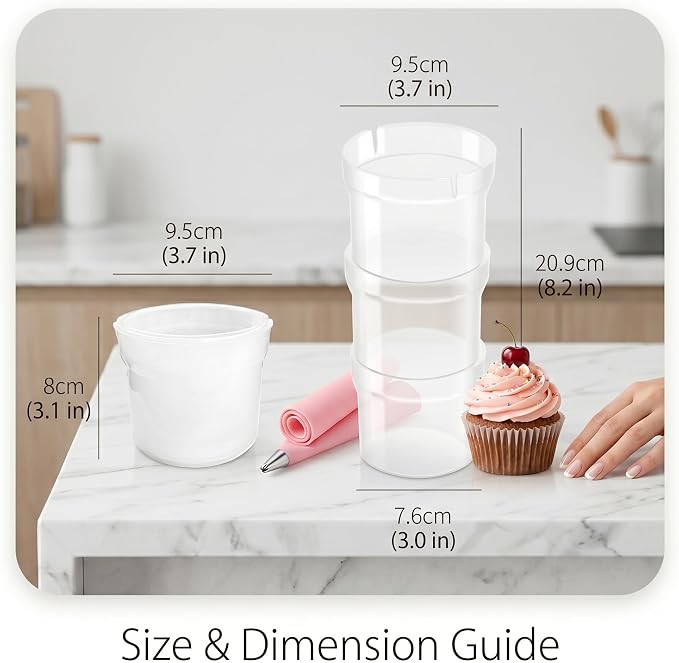2 Pack Piping Bag Holder Stand Kit, 2 Clear Detachable Holders with Reusable Silicone Icing Bags and 10 Pink Clips, Hands-Free Frosting Filling Tool for Cake, Cupcake, Cookie Decorating