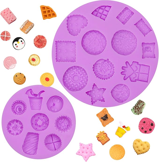 Infovox Cookie Silicone Mold, Mini Biscuit Fondant Molds Set, Dessert molds Multiple Patterns for Cake Decoration Candy Chocolate
