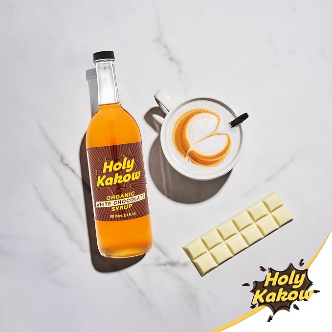 Holy Kakow Organic White Chocolate Syrup - Coffee Syrup, White Mocha Syrup, Organic Syrup for Coffee, White Chocolate Mocha Syrup, Coffee Flavoring Syrup, Add to Latte, Cocktail or Shake - 750ml