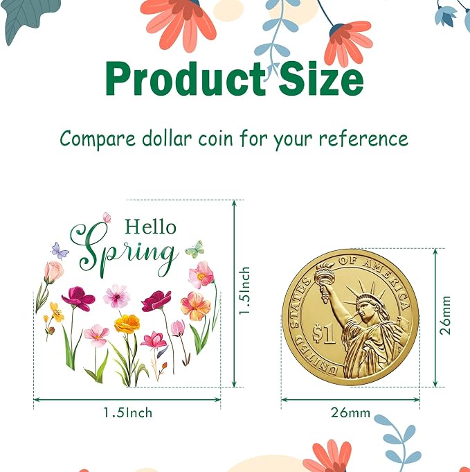 Louise Maelys 500 Pcs Spring Flowers Stickers Roll, 1.5 Inch Hello Spring Floral Holiday for Kids and Adult, Adhesive Decoration Round Labels for Baking Card Gift Envelope Craft Making