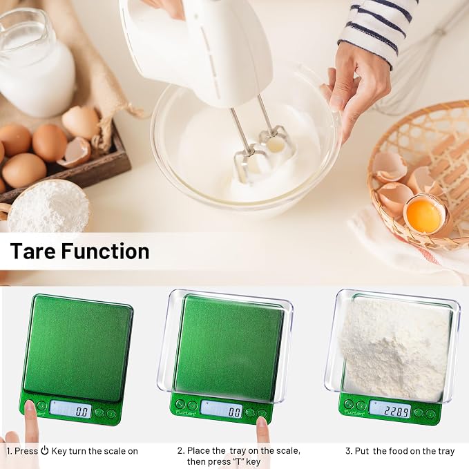 Fuzion Small Gram Scale 3000g, Digital Kitchen Food Scale, Gram and Ounce | Ombré, 0.1g Accuracy, 6 Modes, 2 Trays Included, Tare, Piece Counting, For Food, Coffee, Cooking, Herb, Reptiles, Coins