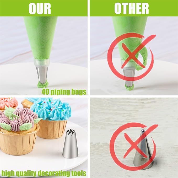 Russian Piping Bags with Nozzles 54 Pieces, Cake Accessories with Piping Nozzles, Stainless Steel, Piping Bag for Cupcakes, Cakes, Decorating Cakes