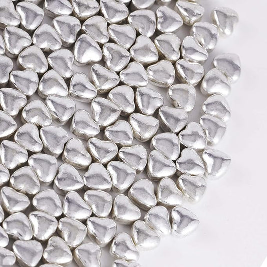 Kasvan Silver Heart Shapes Sprinkles - Edible Candy Pearls 100g/3.58 Oz, Mix Size, Baking Cake Decorations, Ice Cream Toppings and Cookie Decorating, Wedding Party Chirstmas Supplies (Silver)
