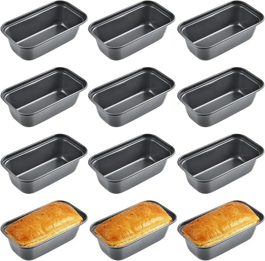 12 Pcs Mini Loaf Pan, Carbon Steel Bread Baking Pans, Nonstick Baking Pans, Tiny Banana Bread Pan for Baking Bread, Meatloaf, Brownies, Pound Cakes (Dark Grey, 6.1 x 3.3 x 1.8 Inches)