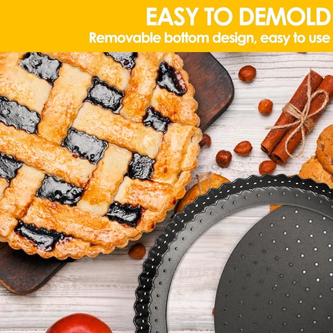 Gutsdoor Pie, Tart & Quiche Pan with Removable Bottom Nonstick Round Quiche Baking Dish Pie Pans for Baking Kitchen (11 Inch)