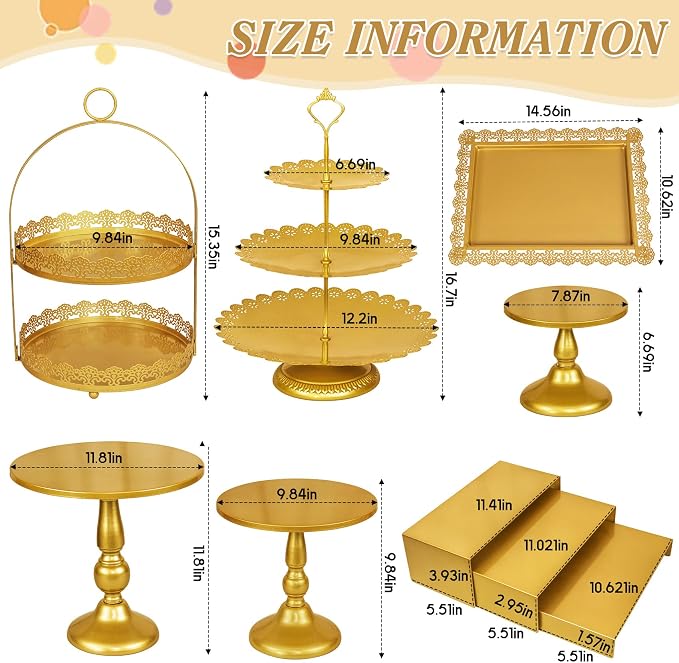 10 Pcs Gold Cake Stand Set Metal Cupcake Stands, Multiple Styles Dessert Display Tower for Candy Fruit, Cake Serving Trays for Birthday, Wedding, Anniversary, Baby Shower, Engagement Party