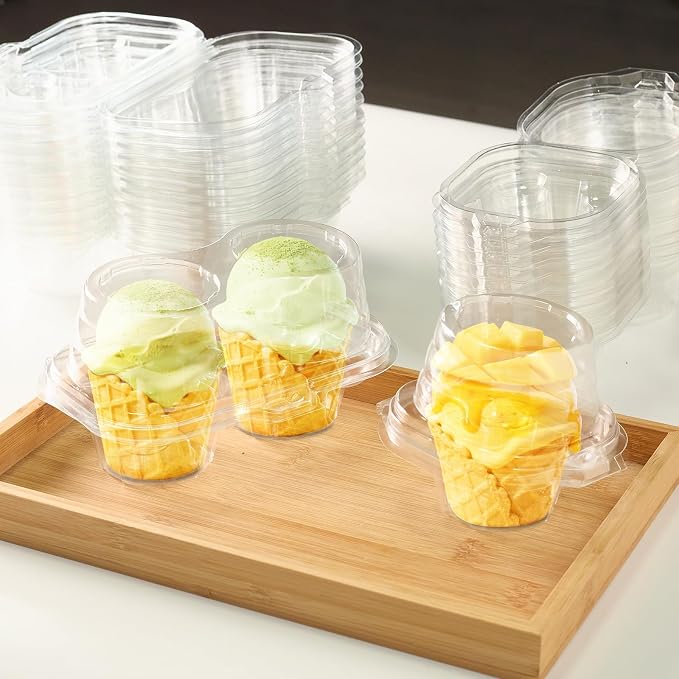 40 Pack Clear Plastic Cupcake Containers,Included 20 Single and 20 Double，Airtight Cupcake Holders, Reusable Stackable Cupcake Carrier for Party/Home