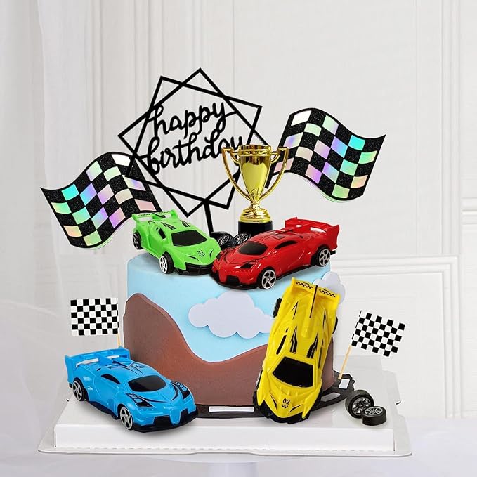 Racing Car Cake Decoration Racing Car Cake Topper Racing Car Birthday Cake Decorations Racing Car Party Favors for Racing Car Theme Birthday Supplies Race Car Party Supplies