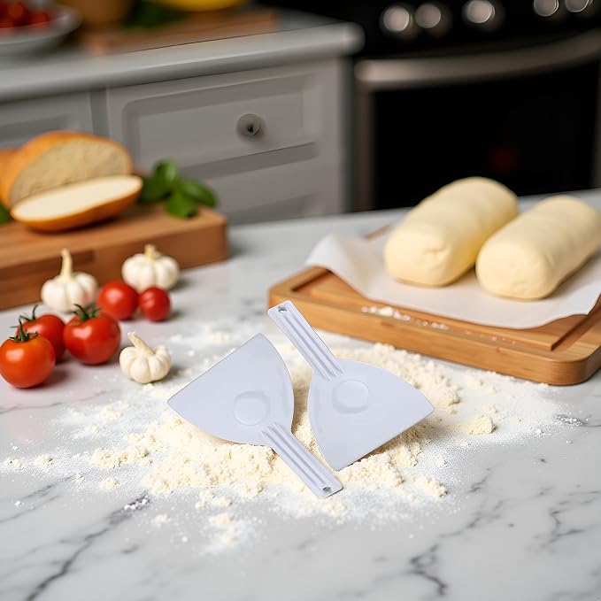 2 Pcs White Plastic Dough Scraper Cutters, Bread Chopper Separator, Flour Scraper, Cake Smoother, Kitchen Cutting Tool with Handle