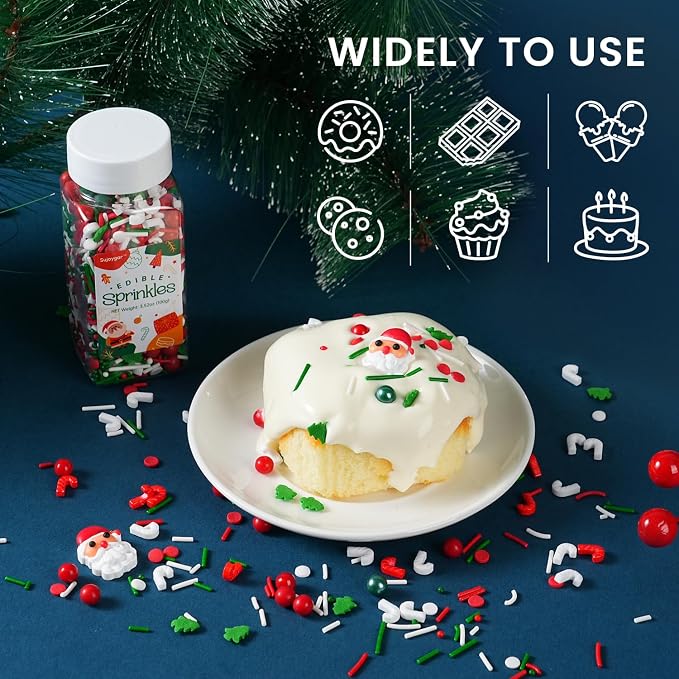 Sujoygar Christmas Cake Sprinkles, 3.52oz Edible Santa Claus Christmas Sprinkles for Cake Decorating Cupcake Toppers Baking Cookie Ice Cream Dount Chocolate
