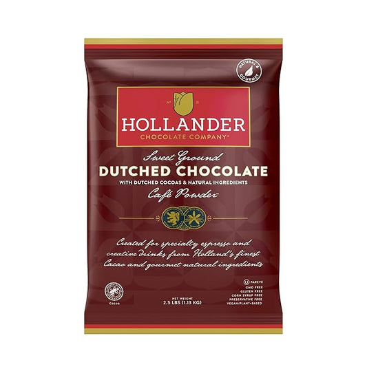 Hollander Sweet Ground Dutched Chocolate Powder | 2.5lb Bag | Beverage, Specialty Coffee Drinks, Baking & Desserts | Clean Label & Gourmet Ingredients | GMO Free, Rainforest Alliance Certified