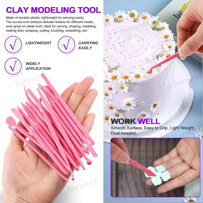 Swpeet 122Pcs Rose Gold Clay Extruder Gun and Fondant Cake Mold with Cookie Plunger Cutter Tool Polymer Clay Cutters Kit, Perfect for Clay Cake DIY Craft Cake Decorating Supplies Modeling Tool