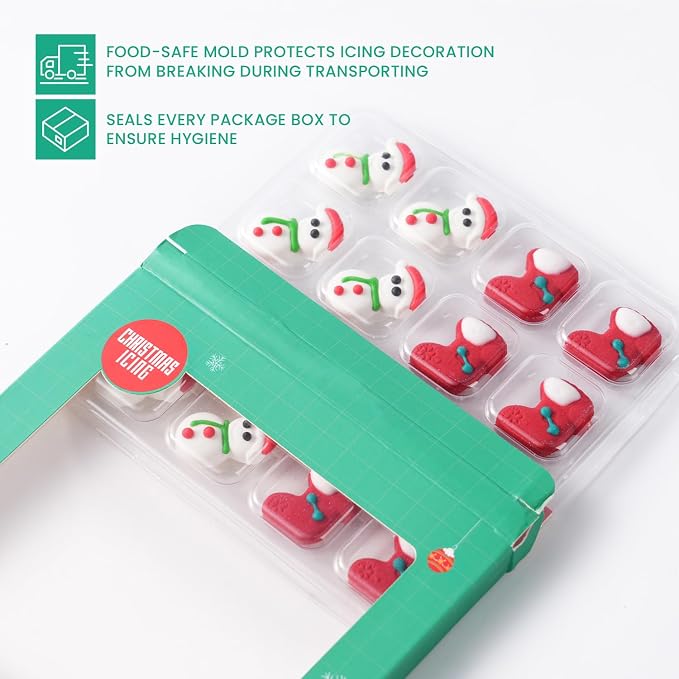 Edible Christmas Cookie Decorations 16 Pcs, Edible Snowman Men, Christmas Socks Icing Decorations, Gingerbread House Decorations, Perfect for Cupcakes, Cake, Cookies, and Ice Cream Topping
