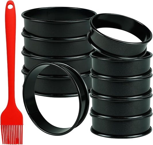 10 Pack Cookie Rings for Baking NONSTICK Upgrade Double Rolled Tart Rings, Cookie Circle Baking - 4 Inch+3.35 Inch Set Round Metal Pastry Ring Mold for Bakings, Pancakes