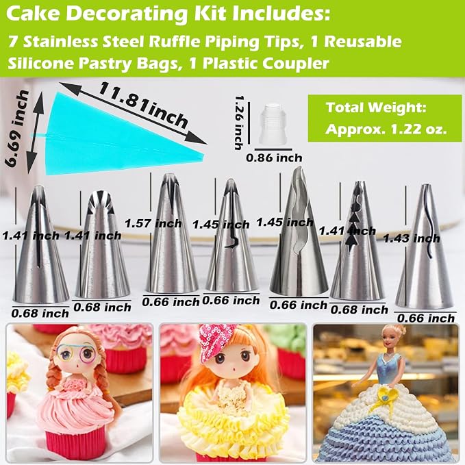 Suuker Ruffle Piping Tips Set, 9 Pieces | Seamless Stainless Steel, Vintage Cake Piping Tips, Pleated Skirt Piping Nozzles, For Cake Cupcakes Cookies