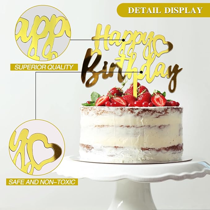 40 PCS Gold Happy Birthday Cake Topper Acrylic Birthday Cupcake Topper Cake Pick Decorations for Birthday Party Cake Desserts Pastries 20 Styles