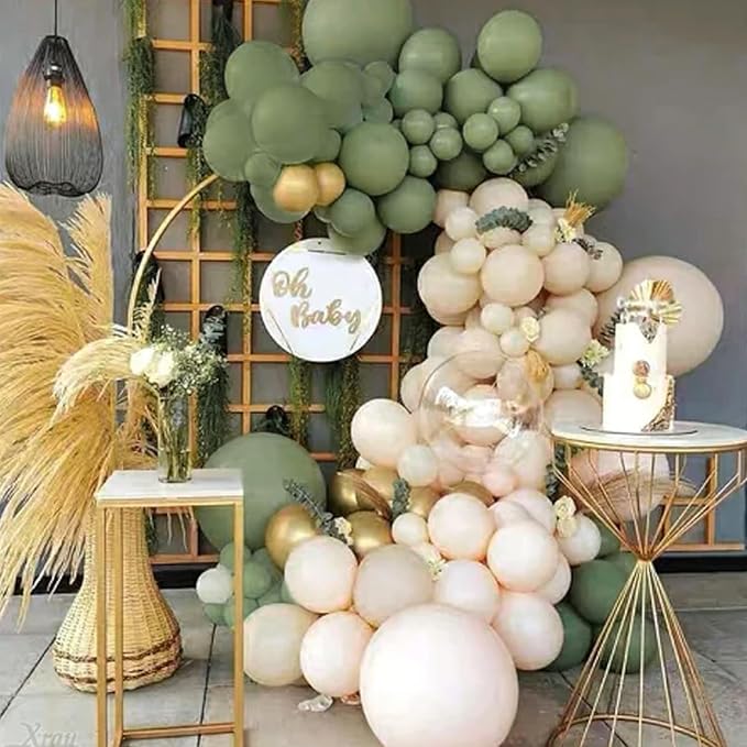PartyWoo Sage Green Balloons 140pcs Different Sizes Pack of 18 12 10 5 Inch Olive Eucalyptus Dusty Green Boho Neutral Balloon Arch Kit for Jungle Forest Dinosaur Birthday Party Decorations Green-F81