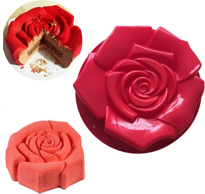 Joyeee 11.8'' Rose Flower Cake Mold Pan, Silicone Baking Mold for Birthday Cake, Muffin, Bread, Pie, Flan, Tart, Mousse, Cheesecake - Non-Stick Baking Trays - Great For Parties, Holidays