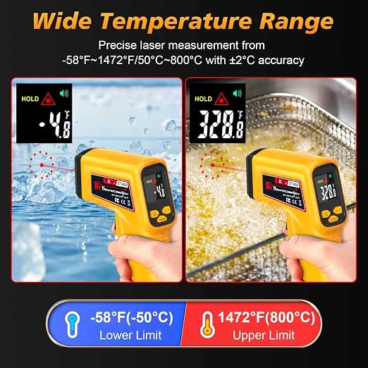 FKM Rechargeable Infrared Thermometer Gun,13-Point Laser Non-Contact Laser Thermometer Gun,High Precision,-58°F~1472°F,Digital IR Temperature Gun for Cooking,Griddle,Oven,HVAC,Automotive,Industrial