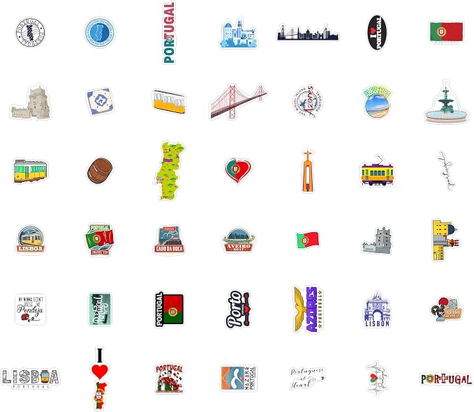 BulbaCraft Portugal Stickers for Water Bottle and Laptop - Portugal Party Supplies & Decorations, Waterproof Vinyl Decals, Portuguese Flag and Culture Stickers, Gifts for Women & Men