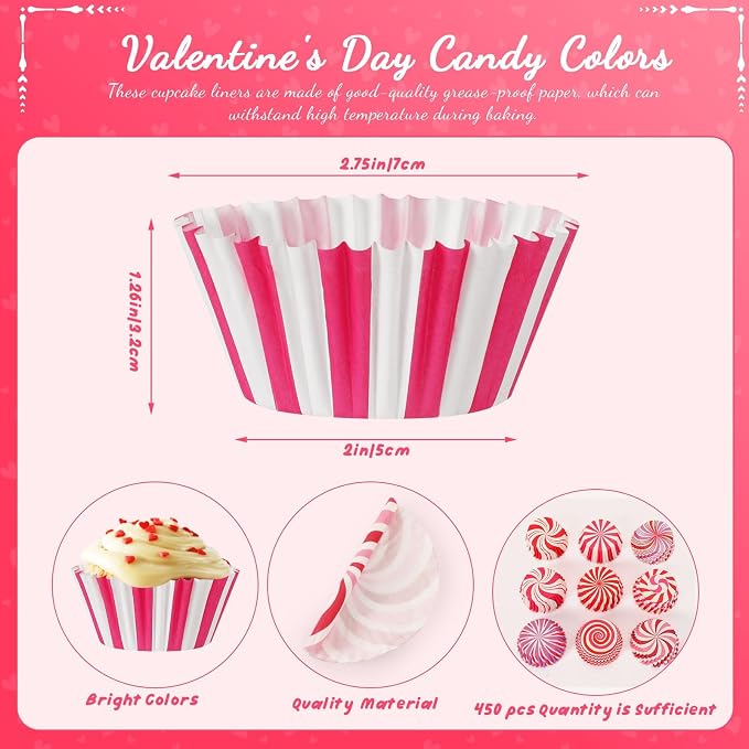 SANNIX 450Pcs Pink Cupcake Liners, Pink Red White Cupcake Wrappers Paper Wraps Muffin Liners for Wedding Birthday Valentines Day Party Candy Cake Decorations Supplies