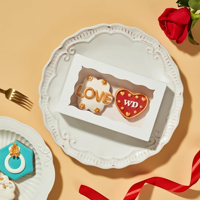 50PCS 7x4⅜x1½ Inch Cookie Boxes with Window Chocolate Truffle Boxes Brownie Boxes Bakery Pastry Gift Boxes Soap Boxes Dount Boxes Browine Cake Boxes Treat Boxes for Party Favors Christmas