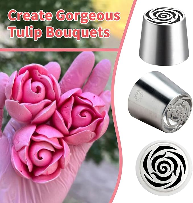 Extra Large Stainless Steel Russian Piping Tips, Floral Icing Nozzles for Cake Decorating, Pastry Cupcake Frosting & Flower Decoration, Baking Cake Decorating Supplies Kitchen Gadgets XL40